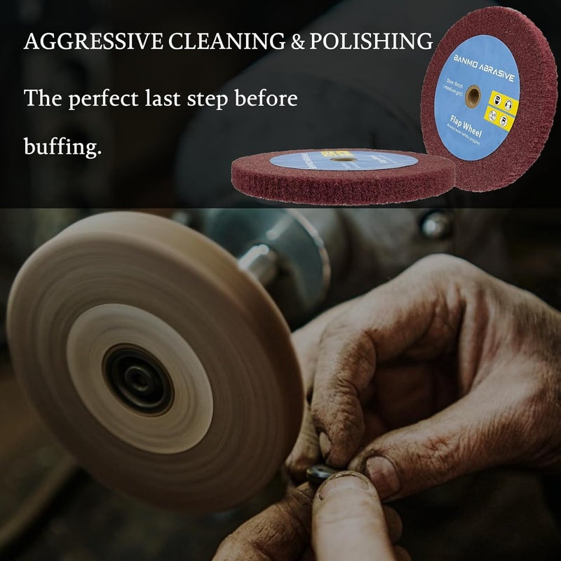 Banmo Abrasive عجلة تلميع طاحونة سطحية 6 بوصة، 320 حبيبة، نسيج محكم، عجلة تلميع قوية، رائعة لتجديد نوادي الجولف المعدنية والنحاسية، الحجم المثالي بسمك 0.5 بوصة لعمود 0.5 بوصة باللون الأحمر - Image 4